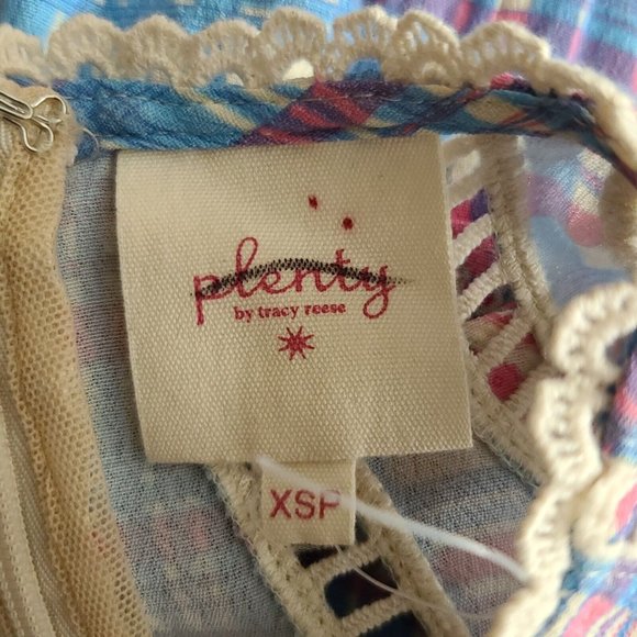 Anthropologie Plenty by Tracy Reese Plaid Mini Dress XSP Sleeveless Blue NWOT - Picture 2 of 11